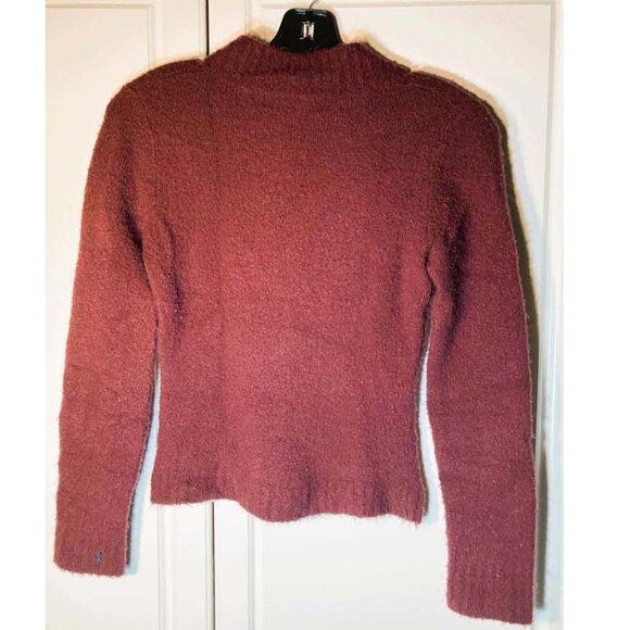 MAROON CROSS-V KNOBBY KNIT MEDIUM WEIGHT CARDIGAN BY G.A.S.CO – MISSES SMALL - Picture 2 of 3